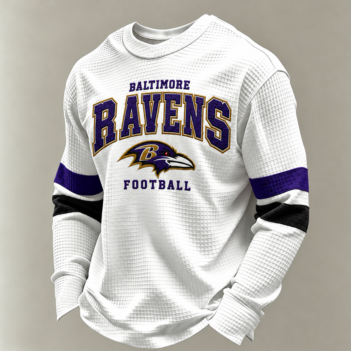Baltimore Ravens Classic Football white waffle long sleeve football fan shirt