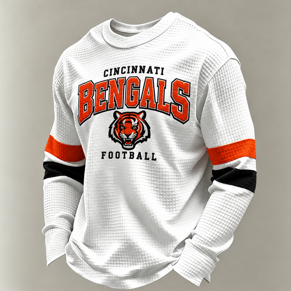 Cincinnati Bengals Classic Football white waffle long sleeve football fan shirt