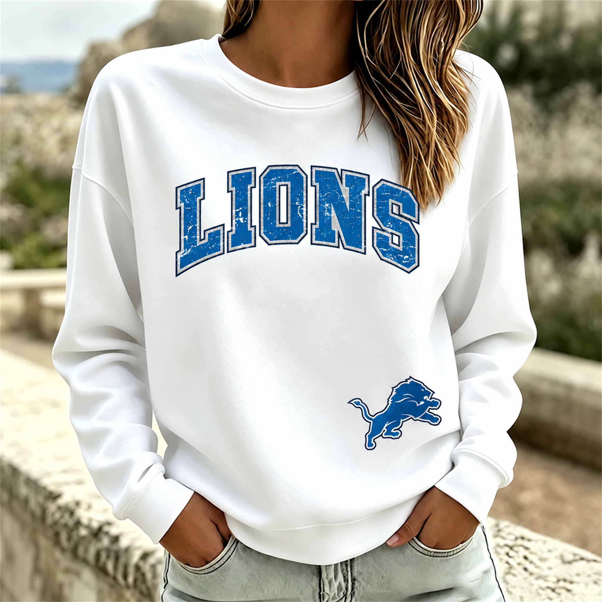 Detroit Lions NFL football fan waffle long sleeve shirt