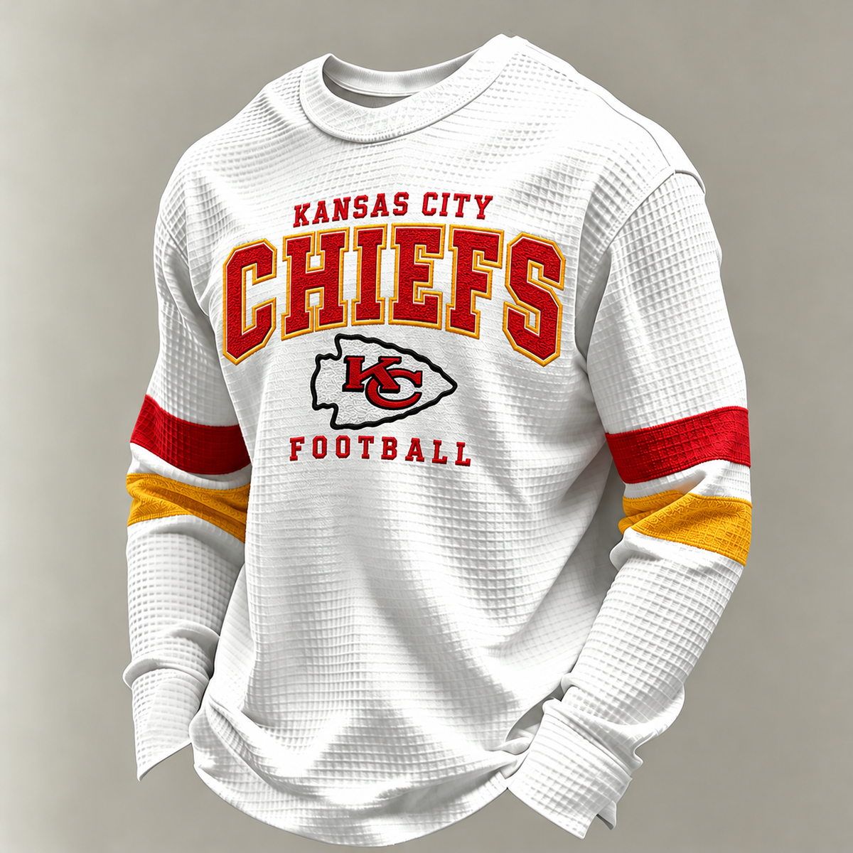 Kansas City Chiefs Classic Football white waffle long sleeve football fan shirt