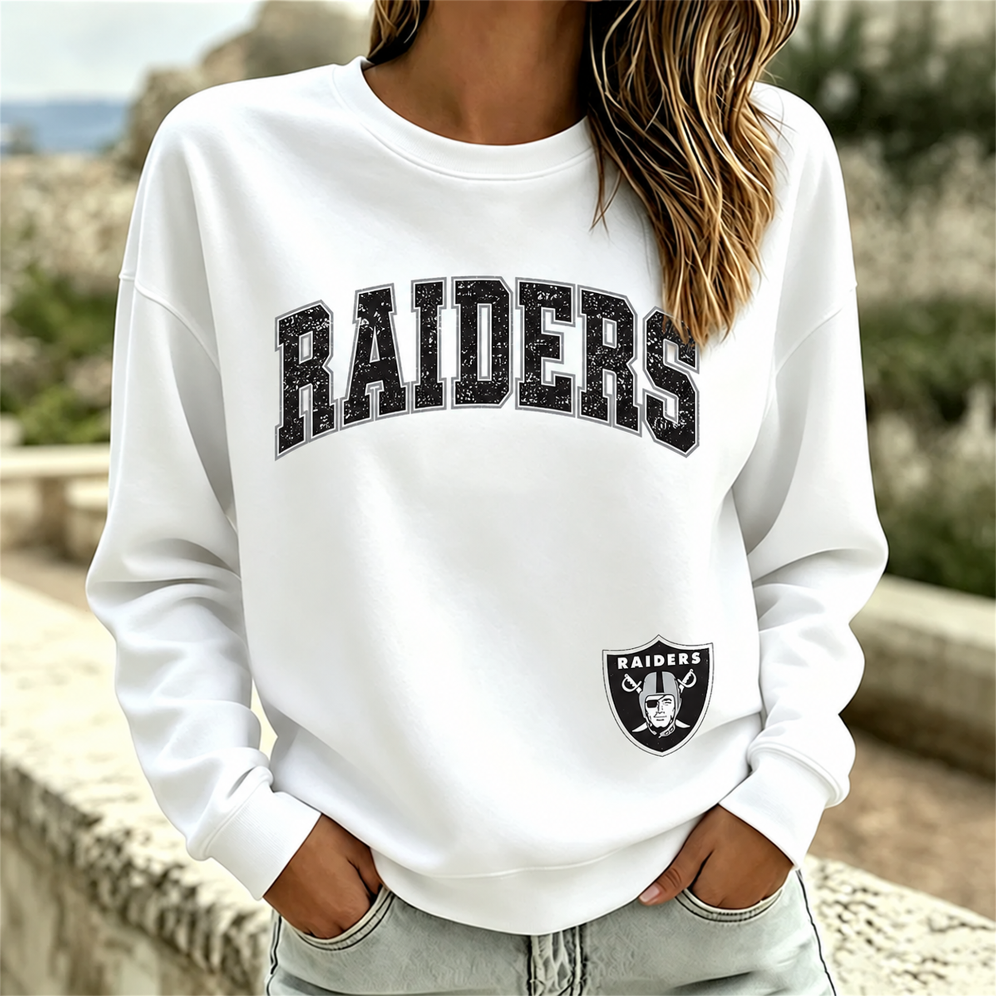 Las Vegas Raiders NFL football fan waffle long sleeve shirt