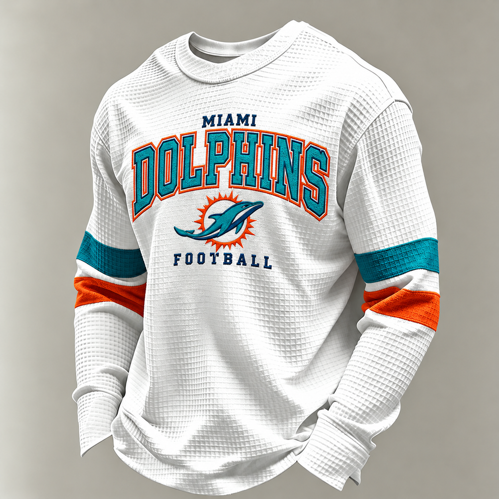 Miami Dolphins Classic Football white waffle long sleeve football fan shirt