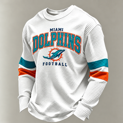 Miami Dolphins Classic Football white waffle long sleeve football fan shirt