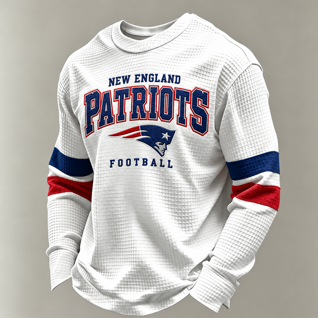 New England Patriots Classic Football white waffle long sleeve football fan shirt