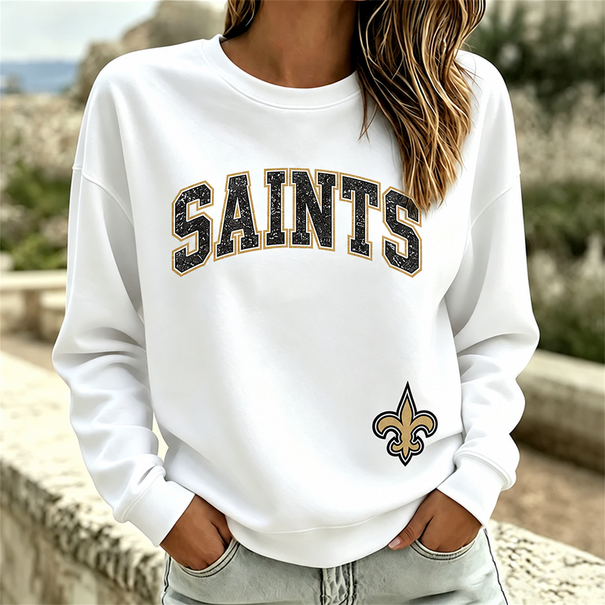 New Orleans Saints NFL football fan waffle long sleeve shirt