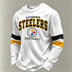 Pittsburgh Steelers Classic Football white waffle long sleeve football fan shirt