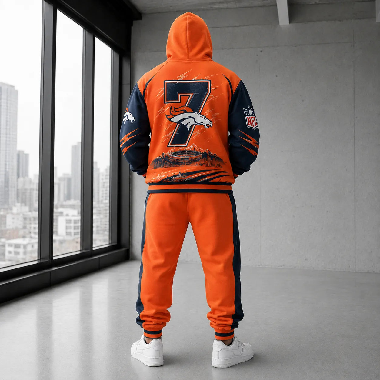 Unisex Casual-Chic Rugby-Print Hoodie And Jogger Set