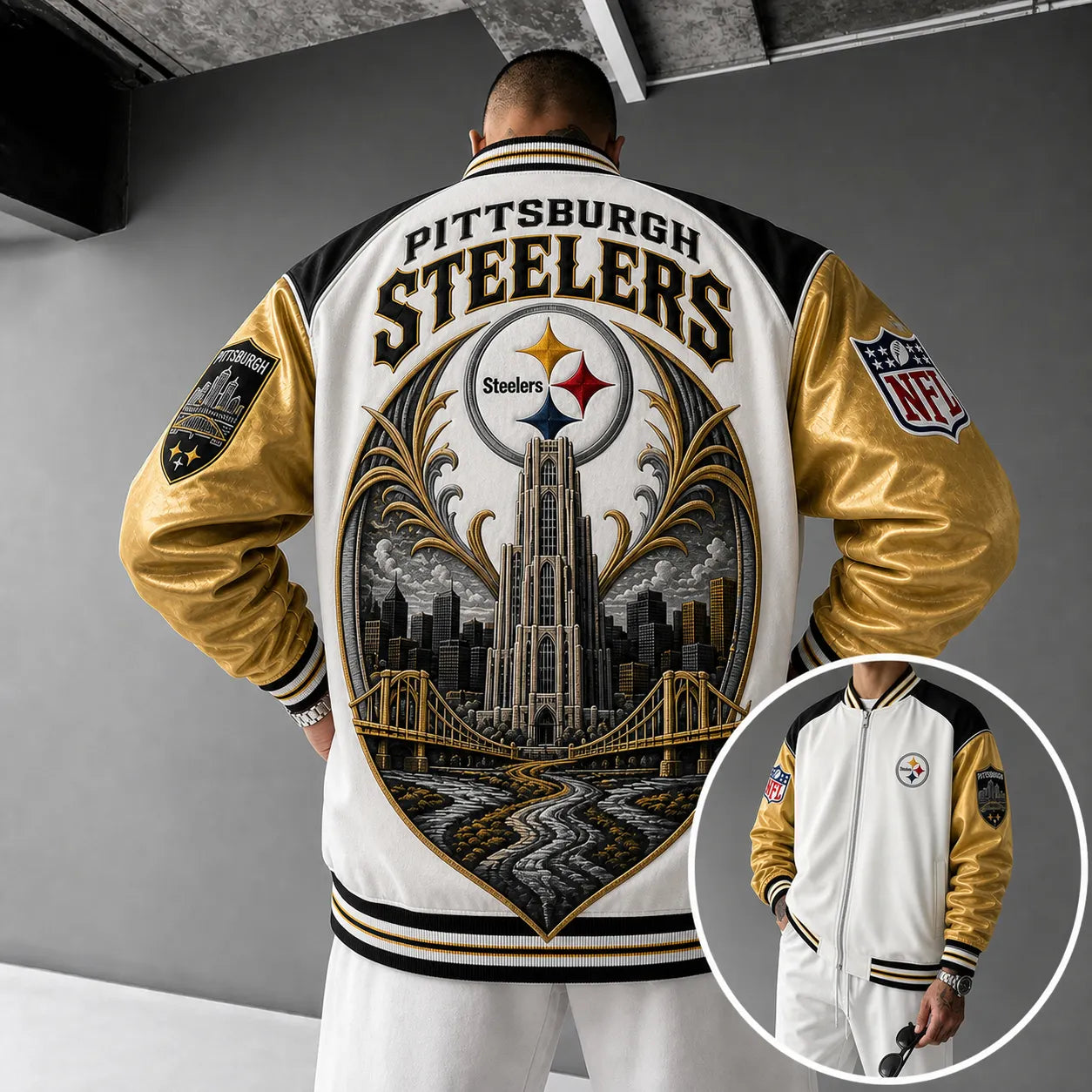 Rugby-print Zip-up Jacket With A Baseball Collar