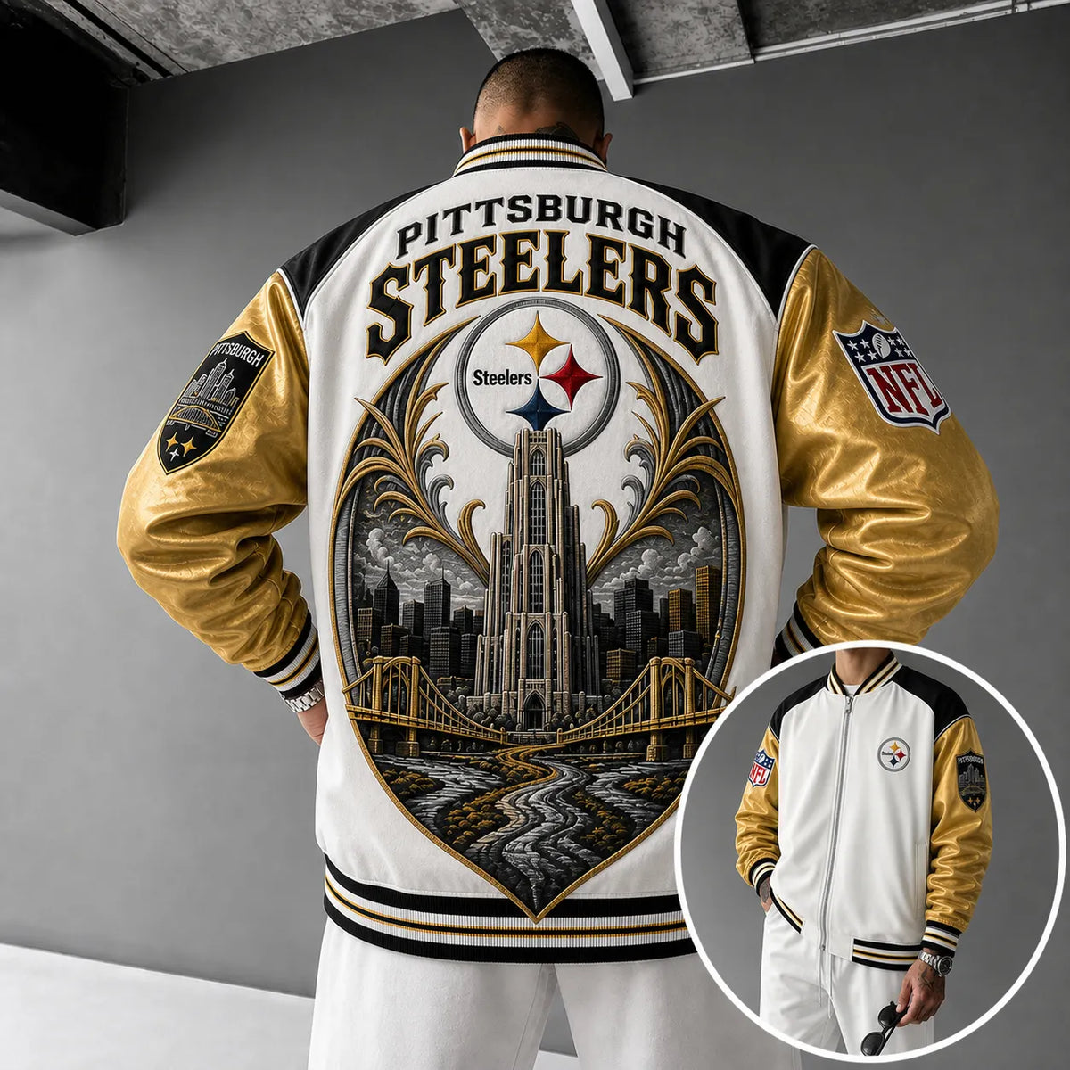 Rugby-print Zip-up Jacket With A Baseball Collar