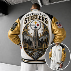 Rugby-print Zip-up Jacket With A Baseball Collar