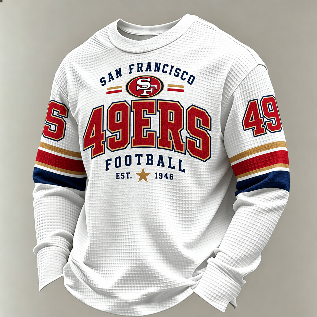Men'S Print Football Fans Gameday Casual Waffle Long Sleeve T-Shirt