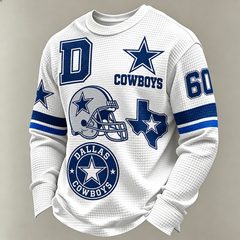Men'S Print Football Fans Gameday Casual Waffle Long Sleeve T-Shirt