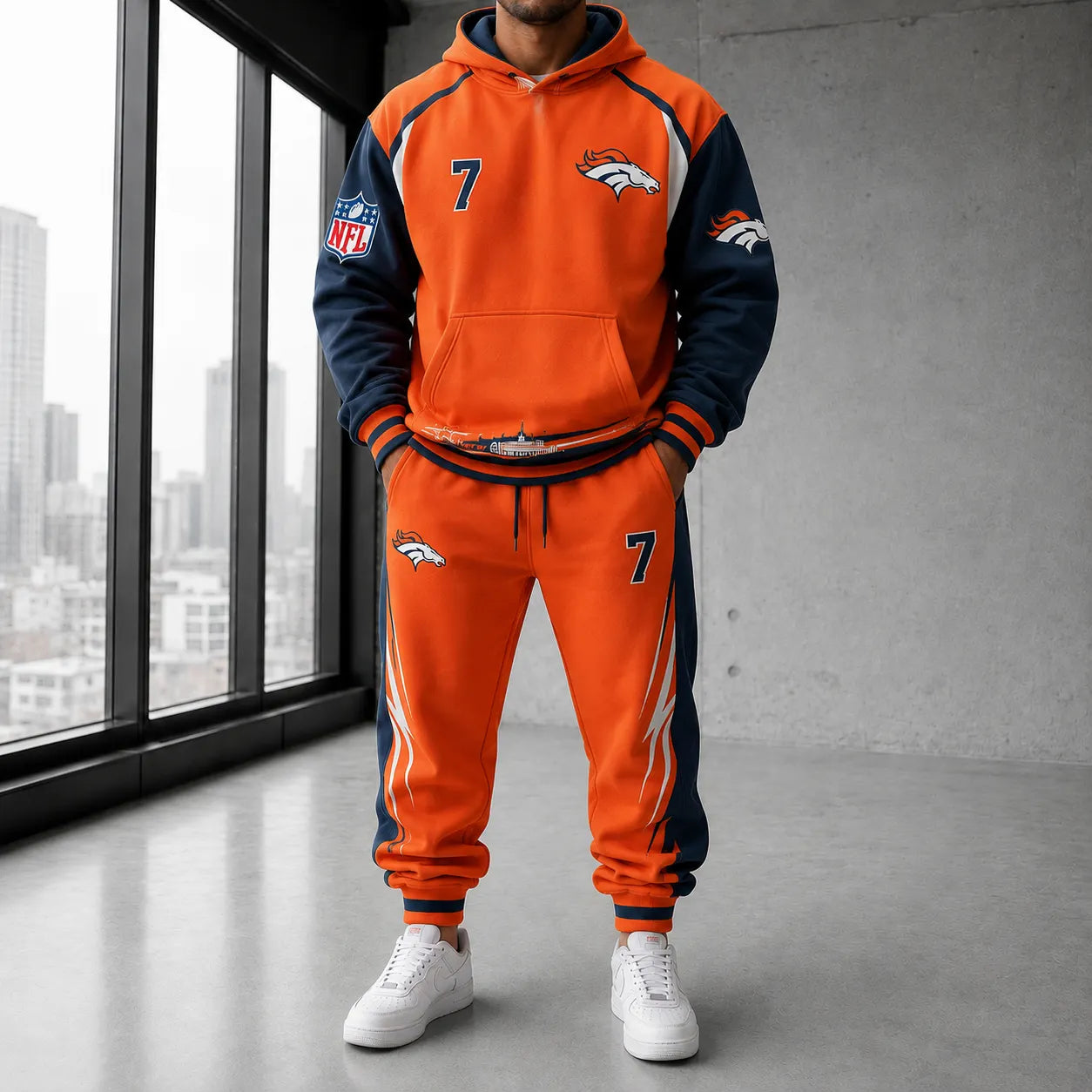 Unisex Casual-Chic Rugby-Print Hoodie And Jogger Set
