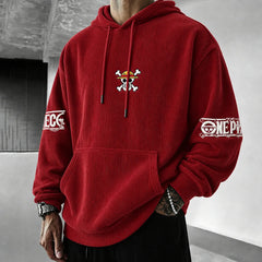 Unisex Retro Corduroy Hoodie With Anime-style Graphics