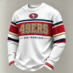 Men'S Print Football Fans Gameday Casual Waffle Long Sleeve T-Shirt