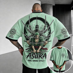 Unisex Short-Sleeve Corduroy T-Shirt With Anime Print