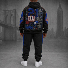 Unisex Casual-Chic Rugby-Print Hoodie And Jogger Set