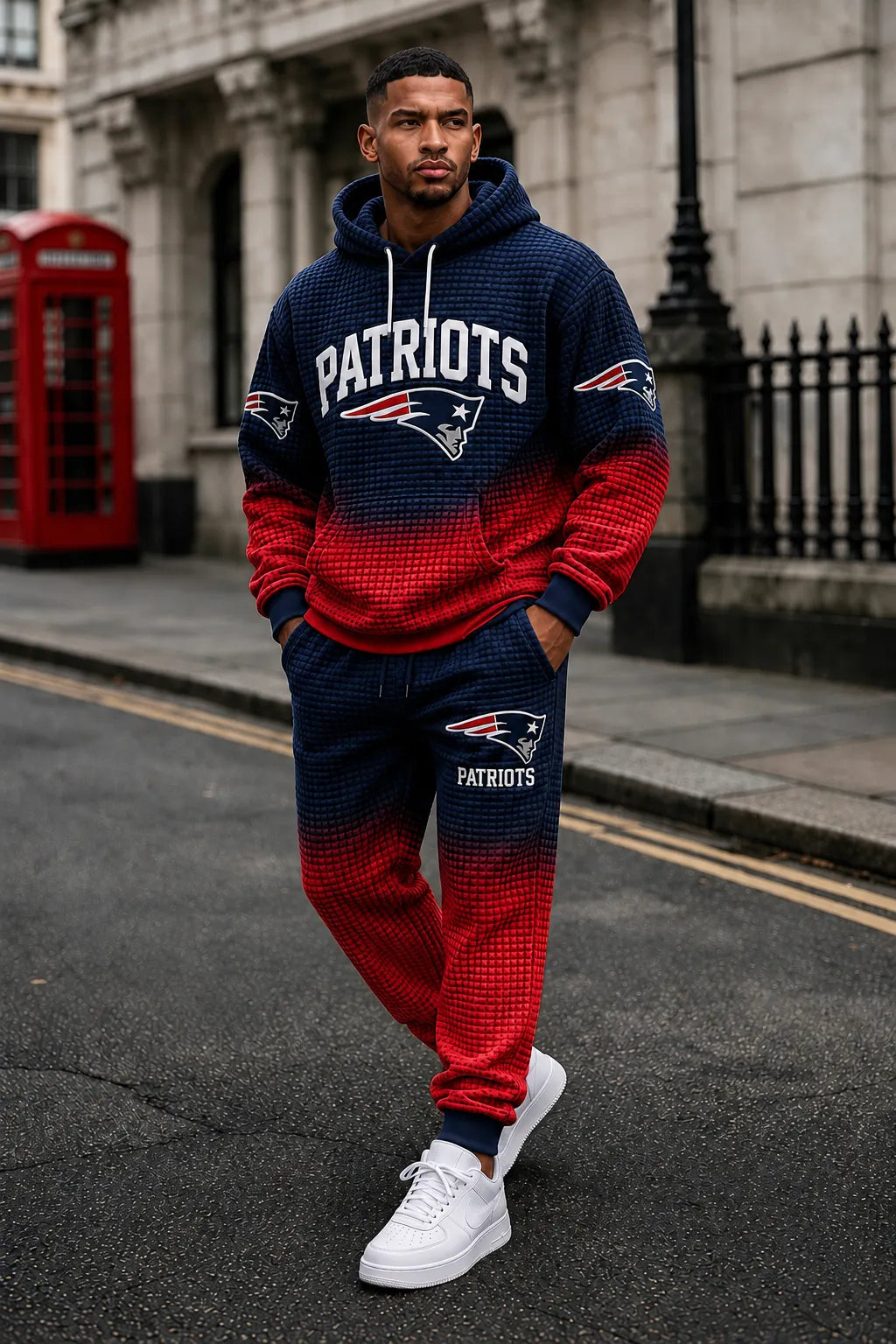 Men's Premium Cotton-Blend Waffle Knit Hoodie And Jogger Set With Football
