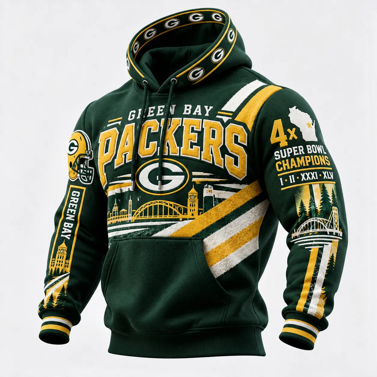 Rugby-print Hooded Sweatshirt